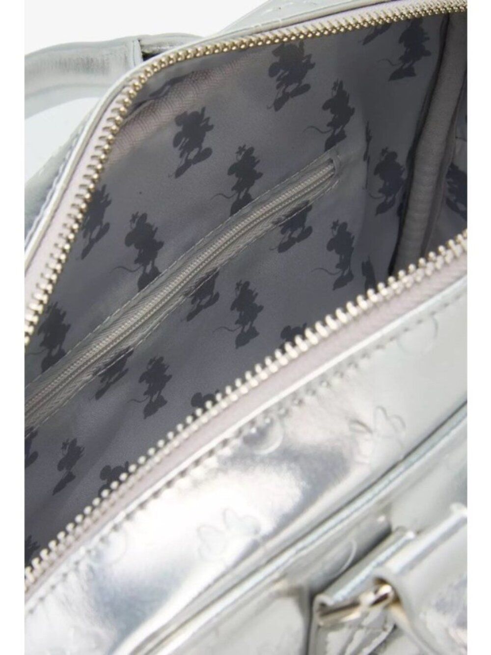 Loungefly Mickey Mouse Embossed Silver Metallic Mini Satchel Handbag Purse  NWT - Picture 4 of 6